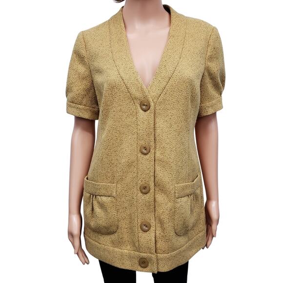 NWT Anthropologie Tabitha Tweed Blazer Cardigan Jacket 10 Short Sleeve Mustard - Picture 3 of 13